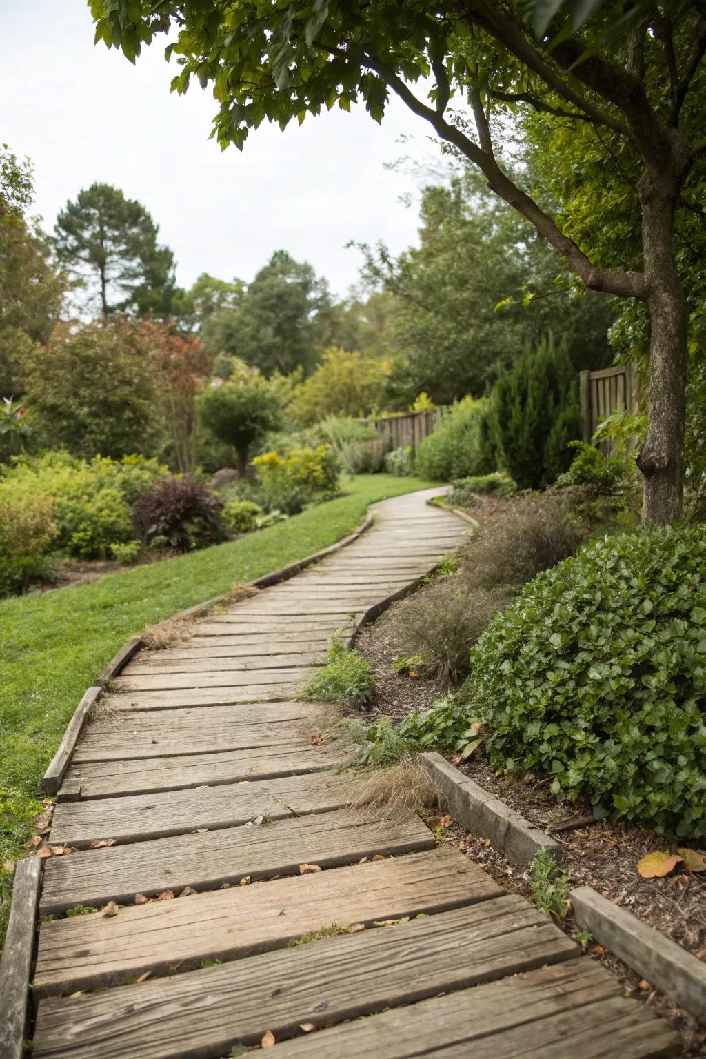 Bring rustic charm with wooden path edging.