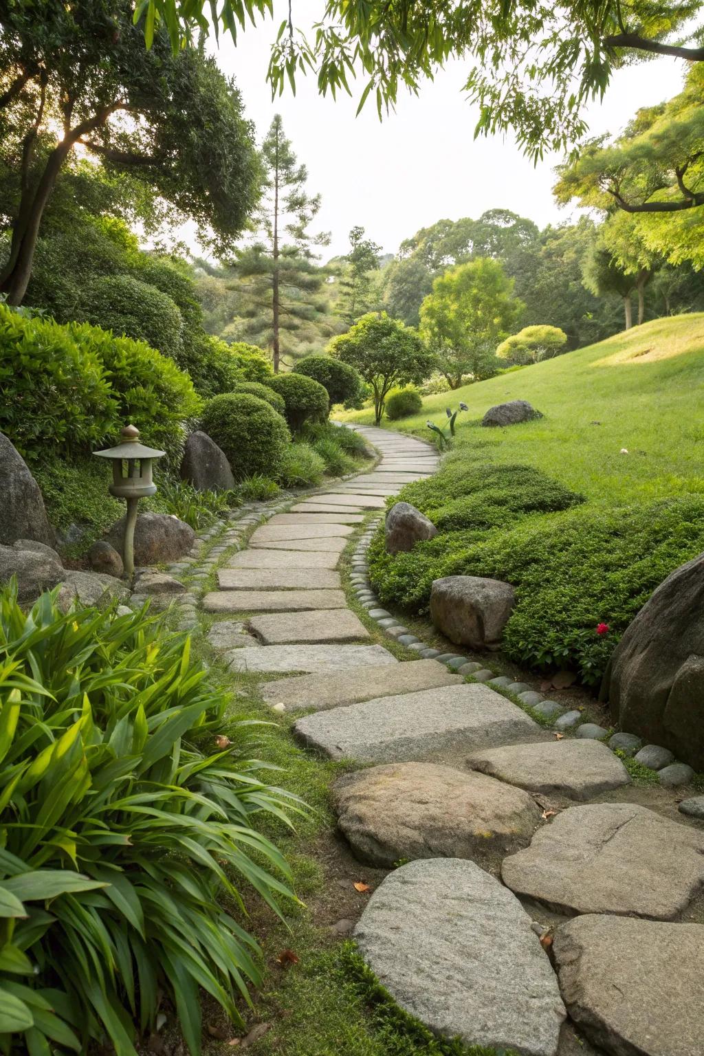 Create a serene escape with natural stone edging.