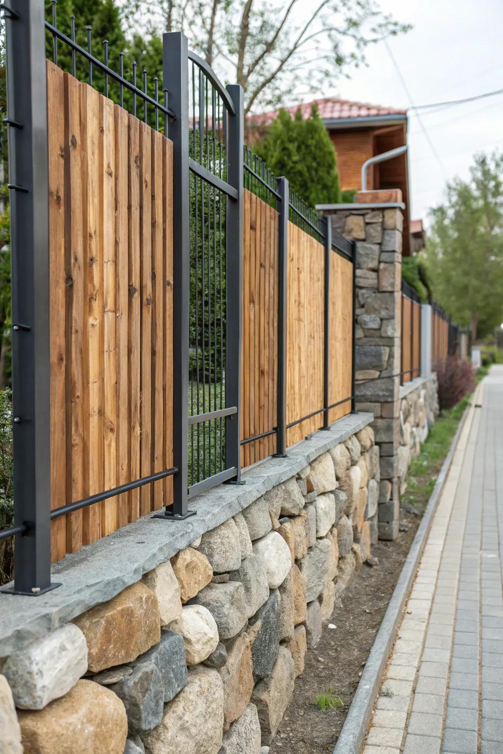 A fusion of materials for a striking fence design.