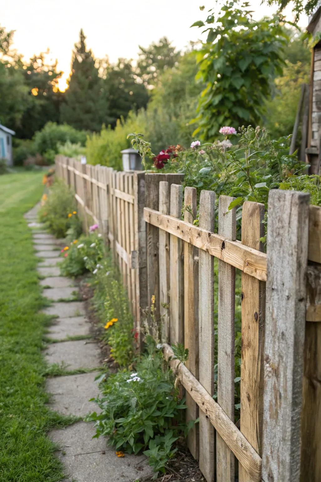 Repurposed pallets for a unique fence.