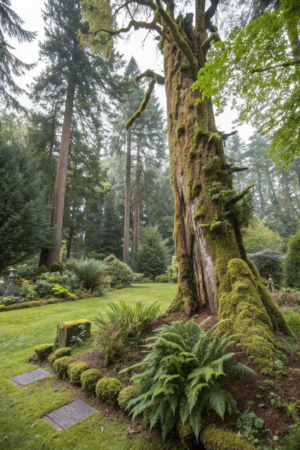 Adding lush greenery to a dead tree for a woodland effect.