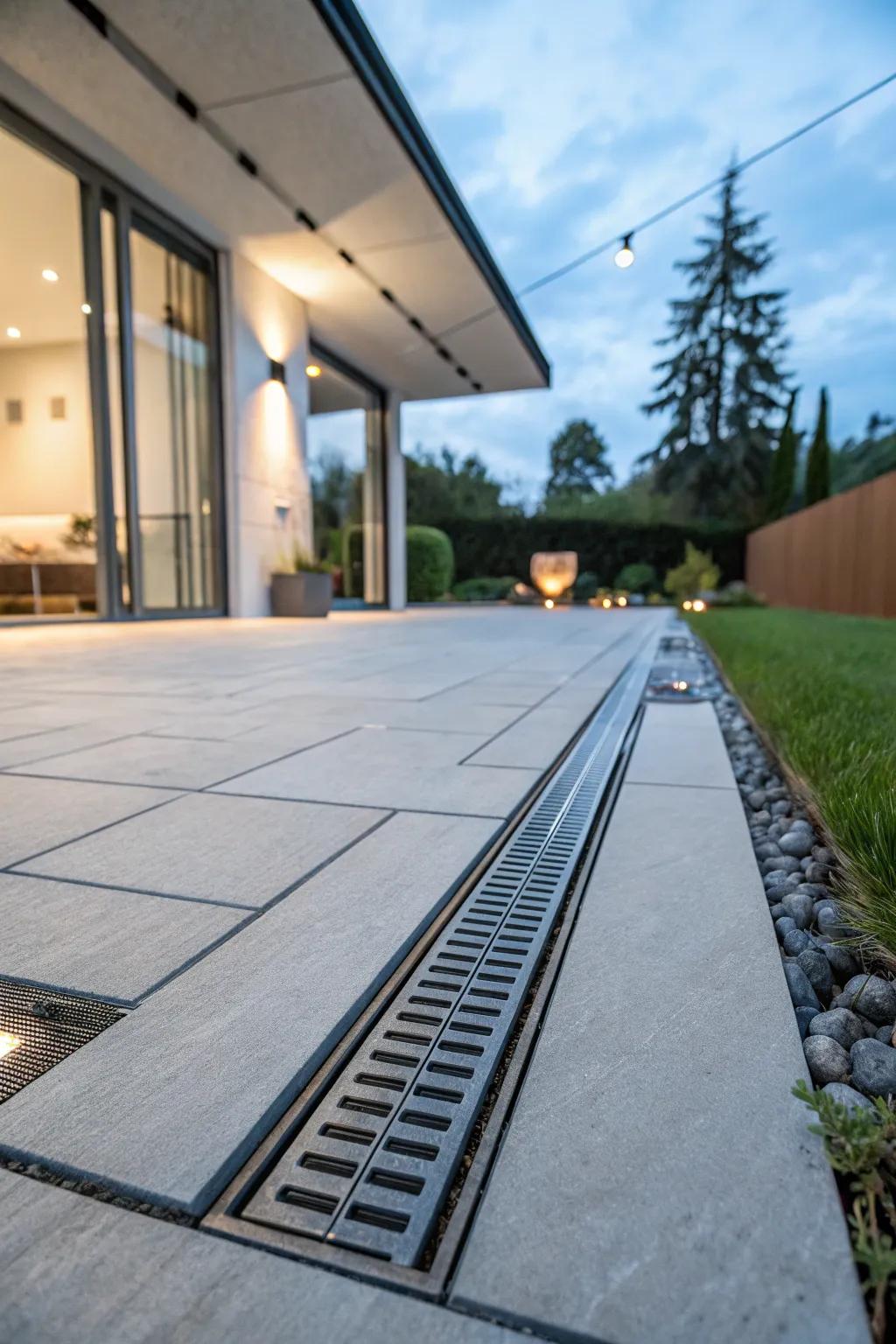 Innovative water drainage system keeping the patio pristine.