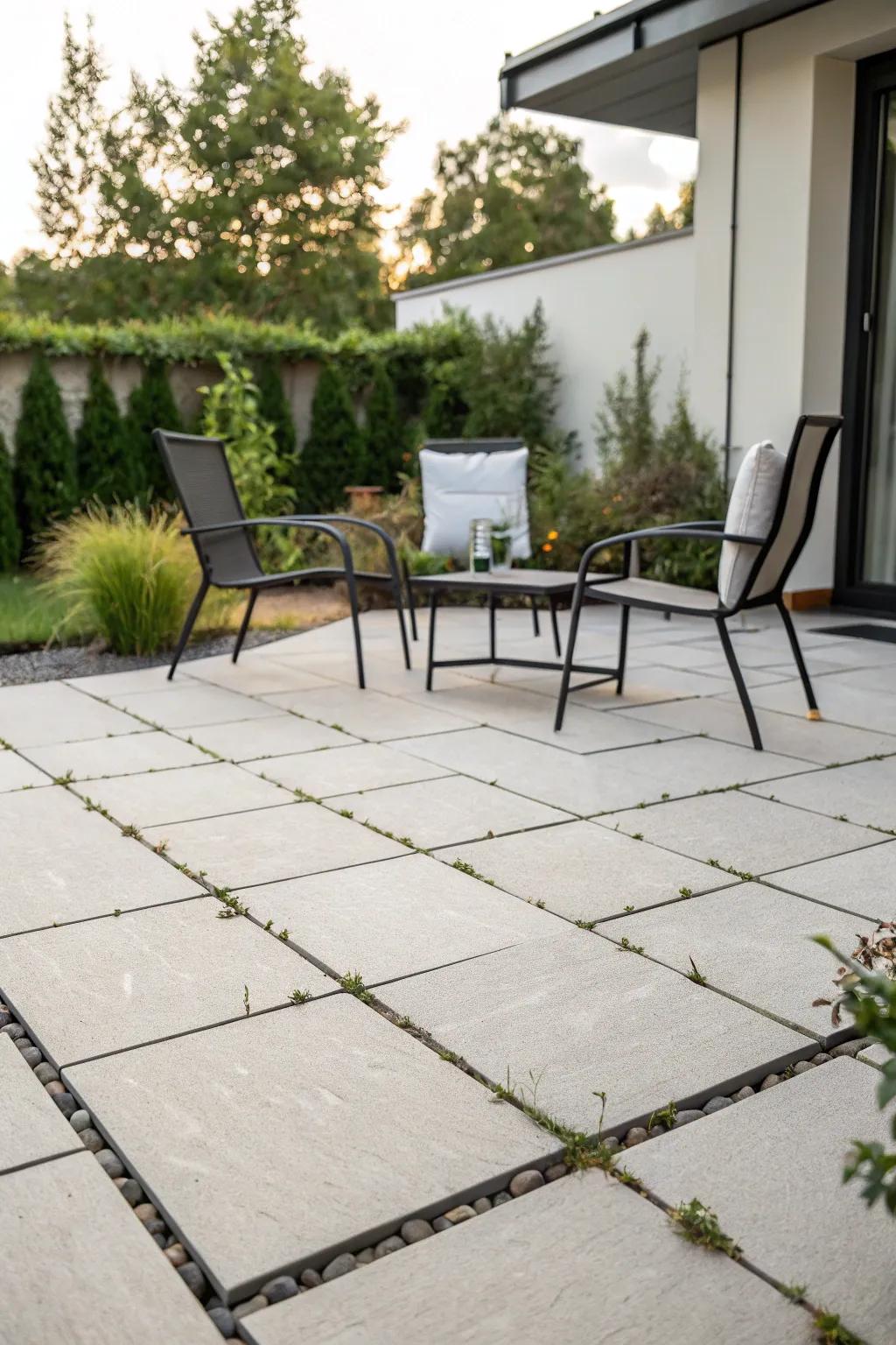 A chic minimalist patio with a serene ambiance.
