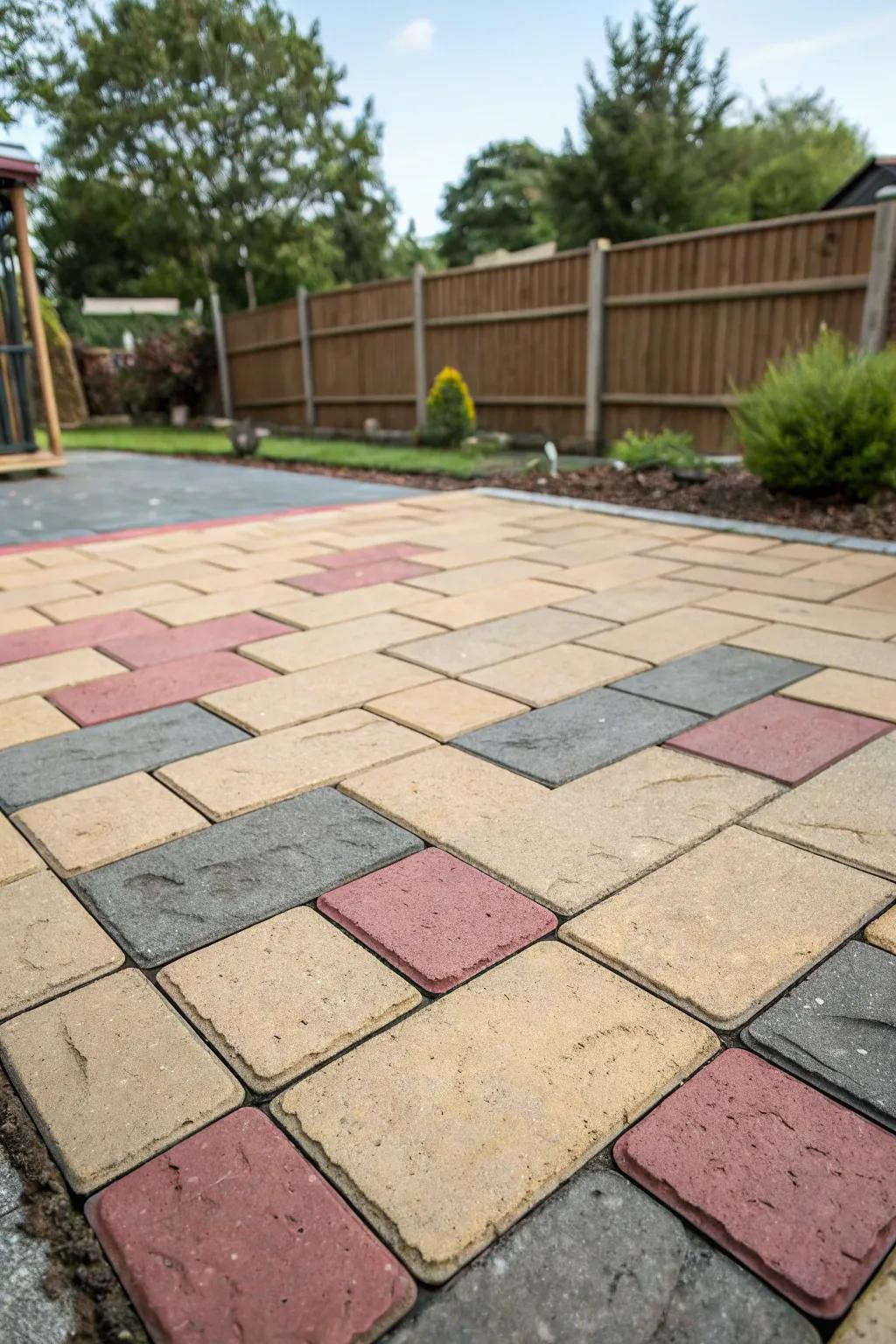 A creative mix of pavers adding personality to a patio.