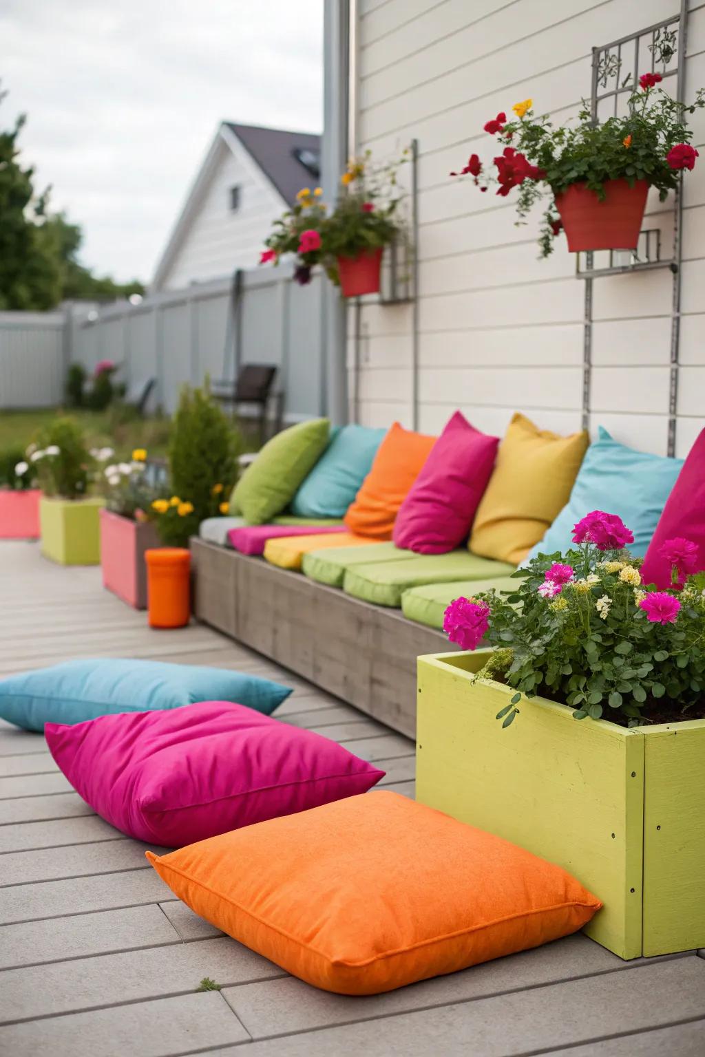Bright colors bringing life and energy to a patio.