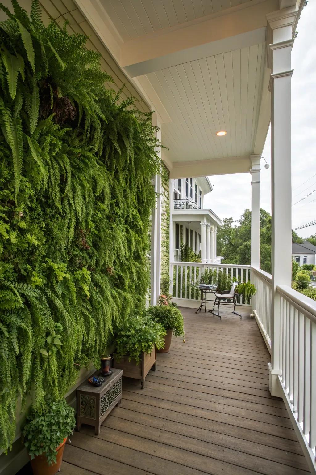 A fern wall turns your porch into a vertical garden oasis.