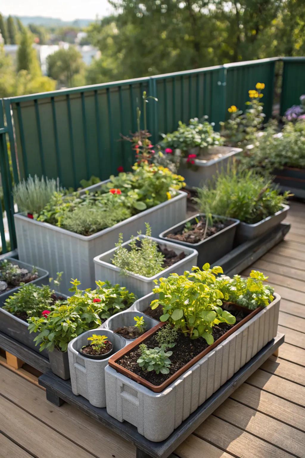A well-designed compact layout for a small container garden.