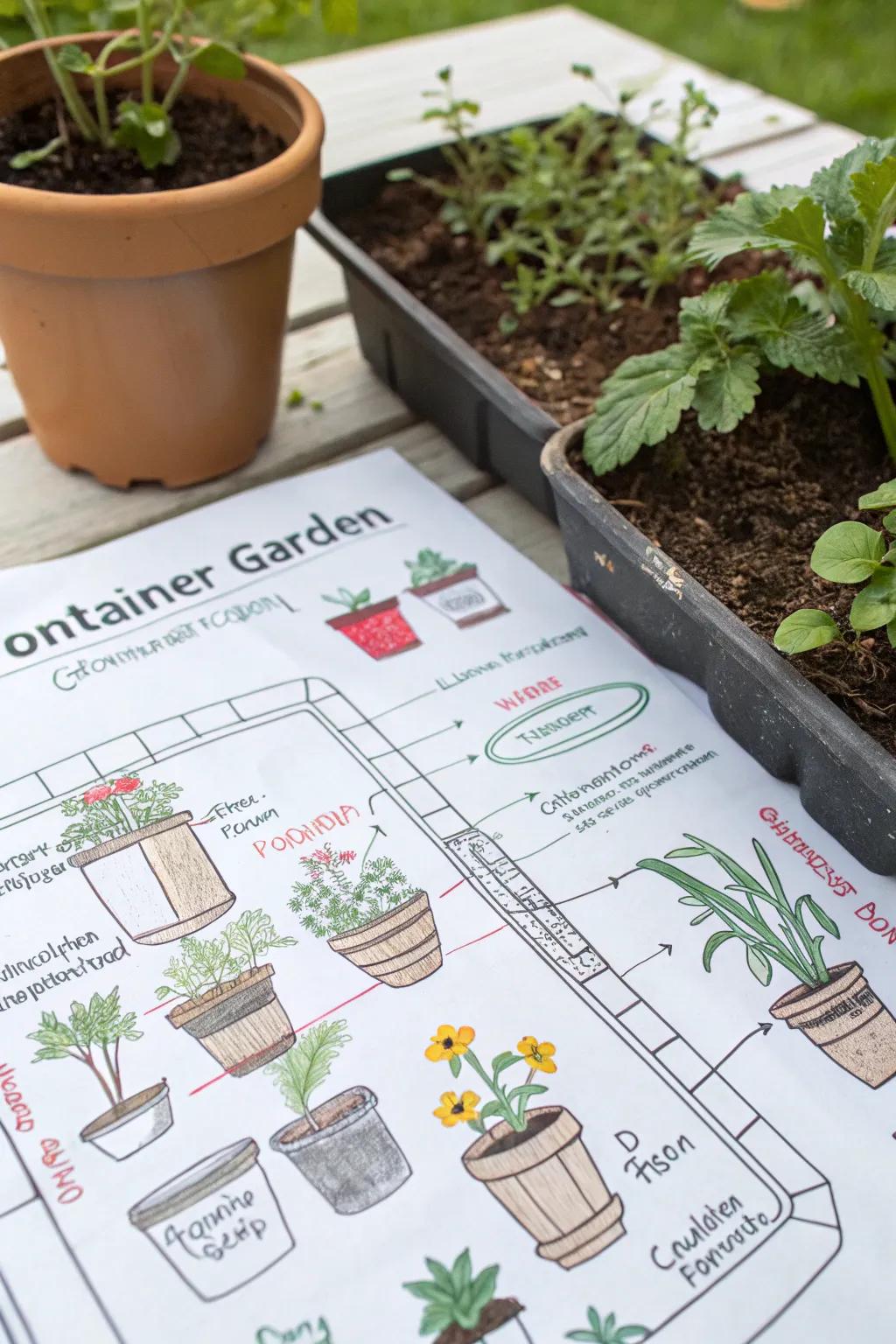 A useful diagram for planning a balanced container garden layout.