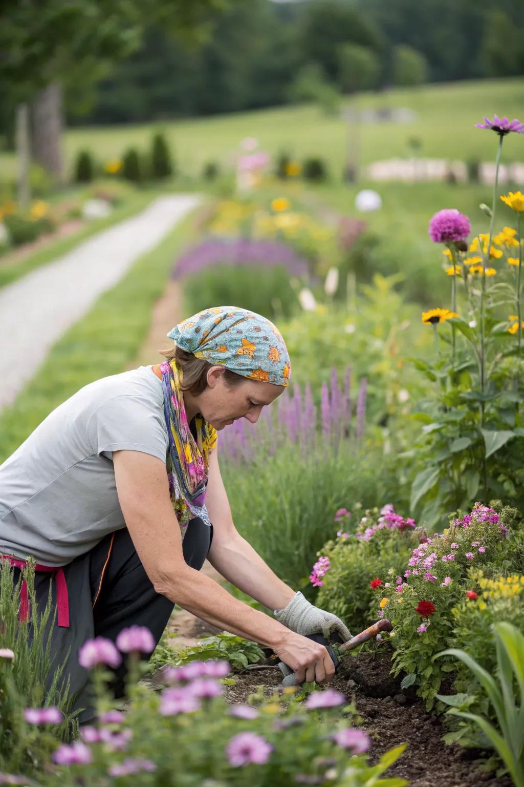 Add a pop of color and functionality with a patterned bandana.