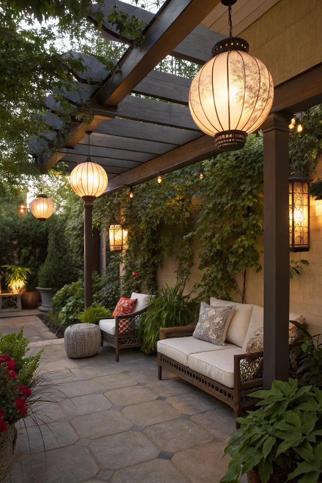 Lanterns add a magical ambiance to any patio corner.