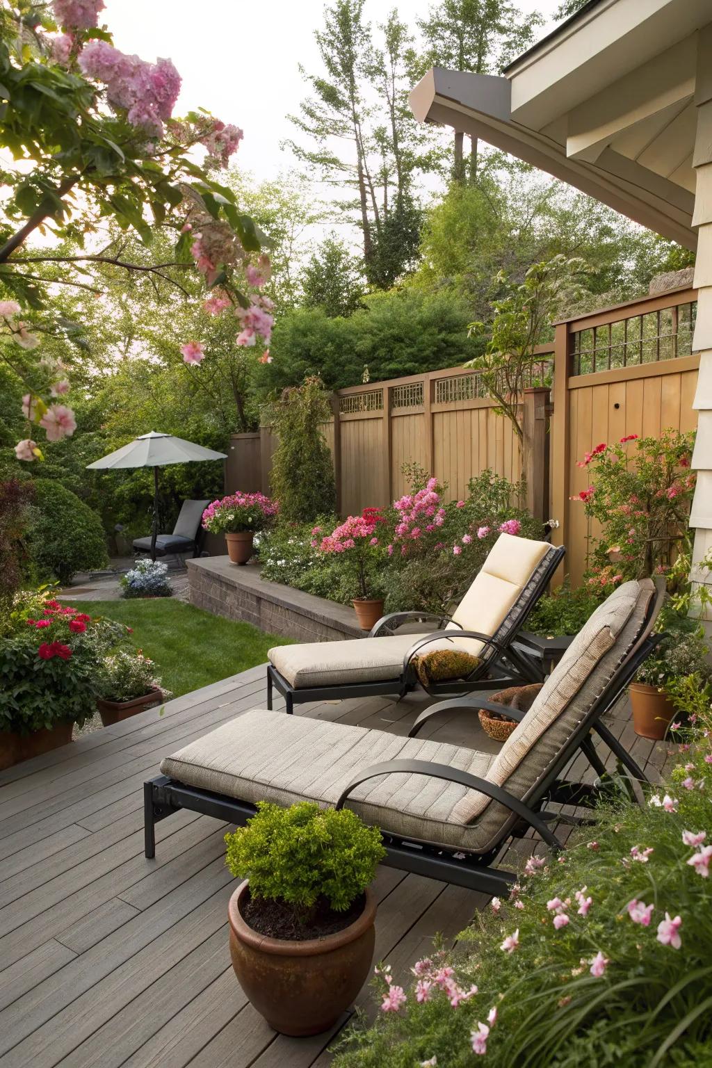 Bask in the sun on a stylish deck that's perfect for relaxation.