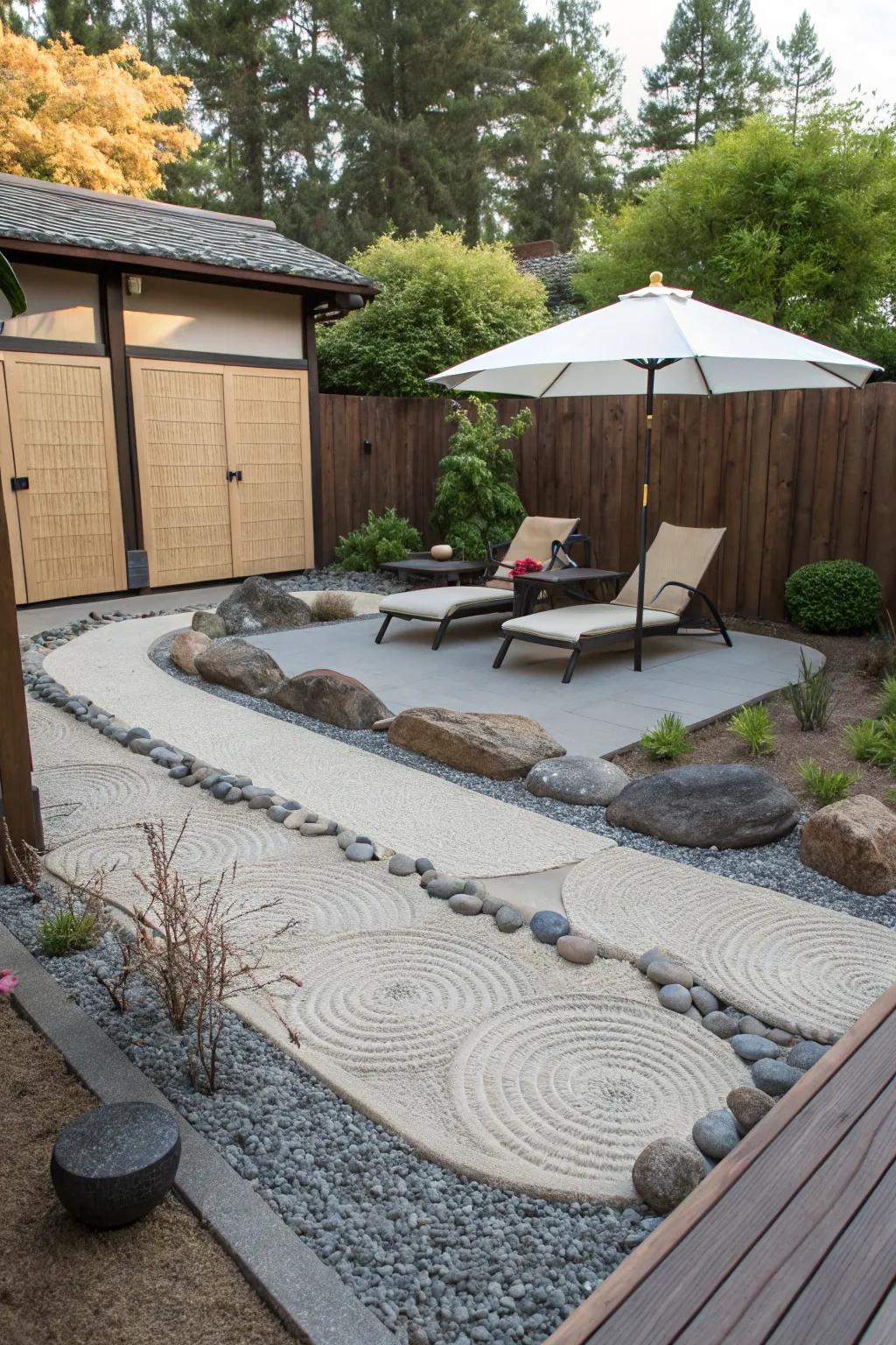 Find tranquility in a zen rock garden perfect for sunbathing.