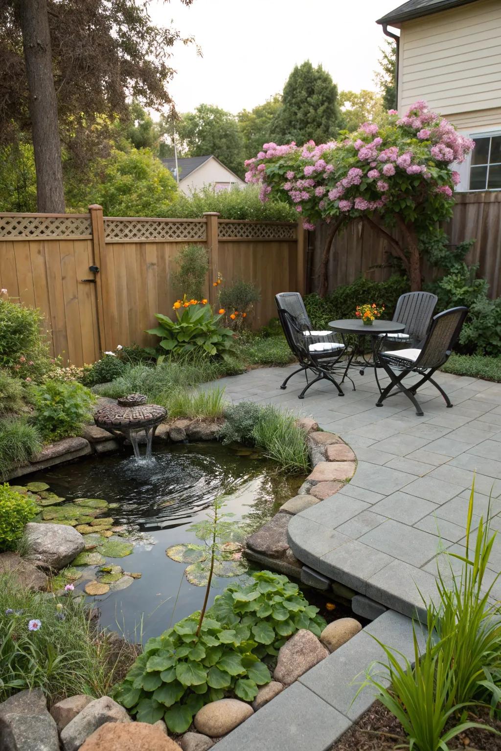 Cool off with a tranquil water feature in your sunbathing space.