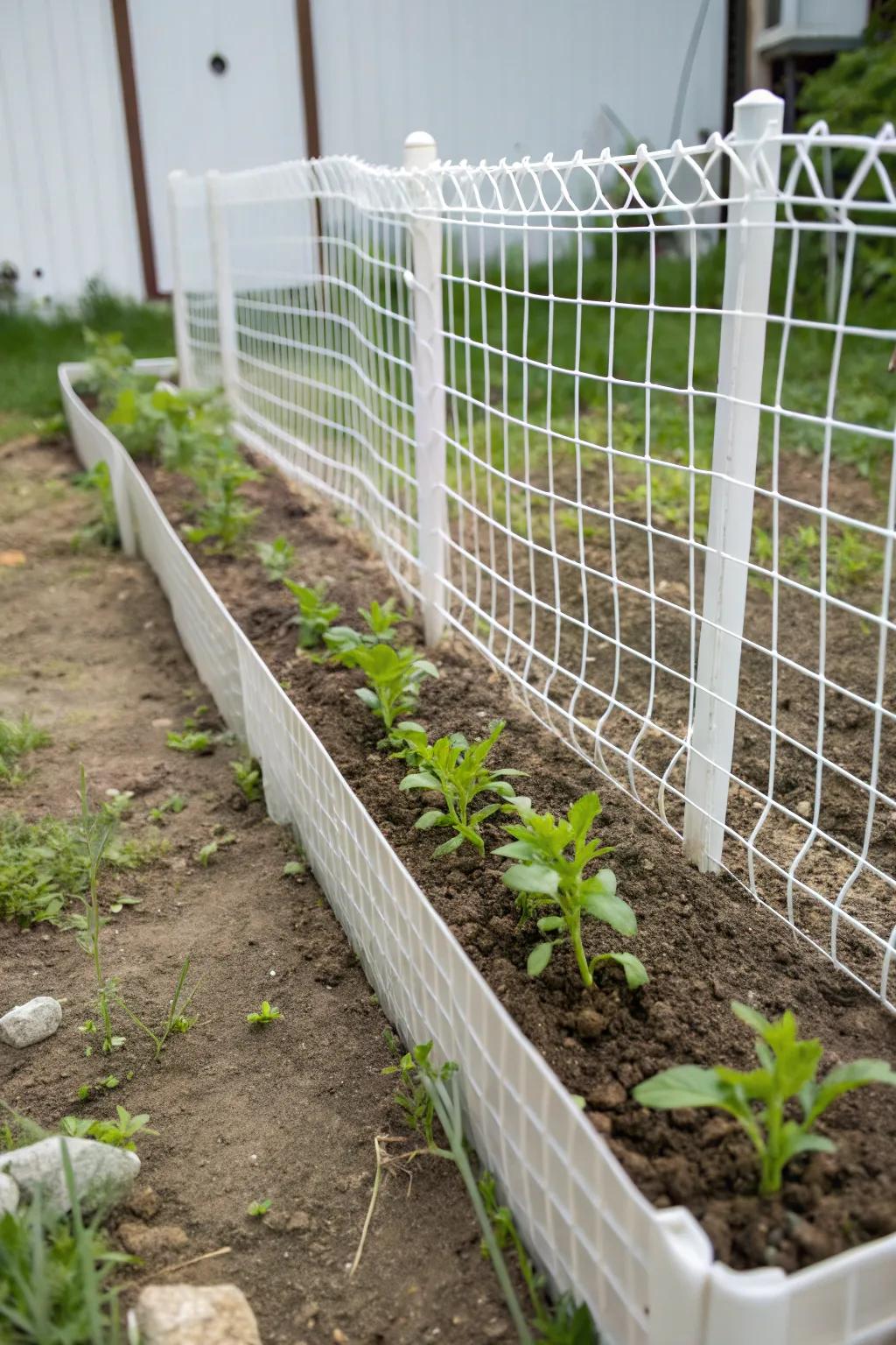 Quick and easy plastic mesh fencing for gardens.