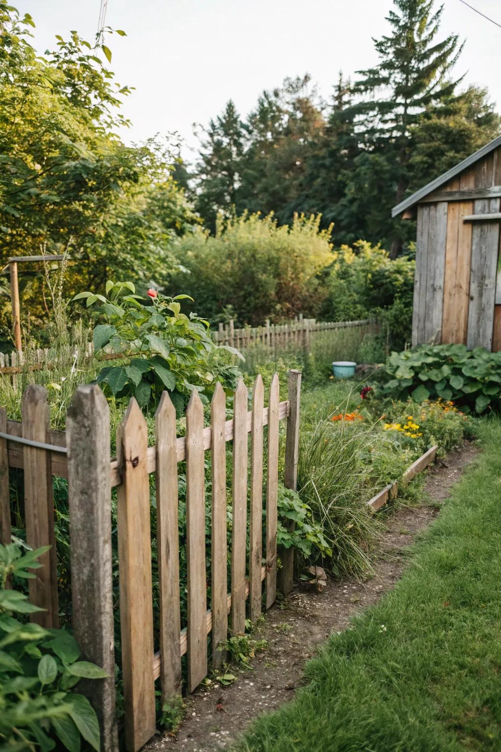 A charming DIY wooden plank fence for temporary use.
