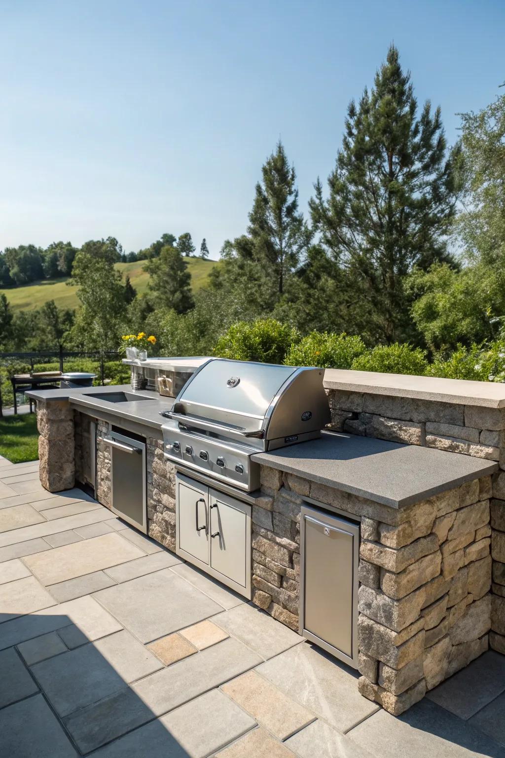 A built-in pellet grill adds a touch of elegance and functionality to any outdoor kitchen.