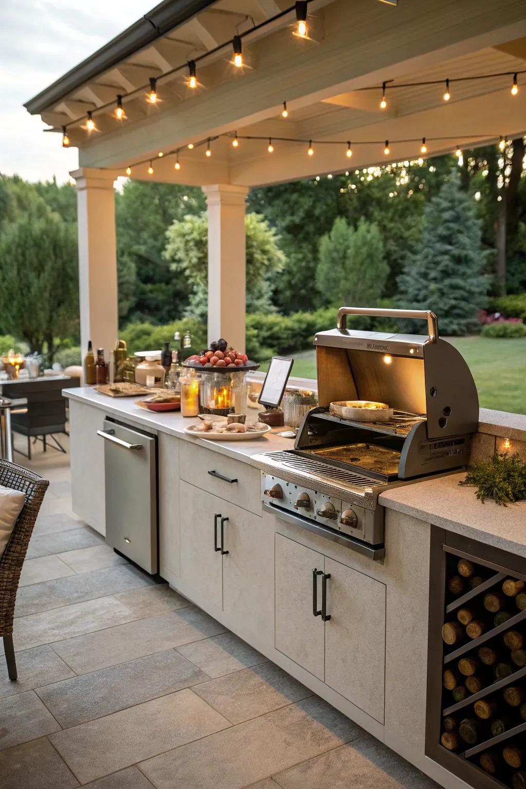 Ample counter space is essential for seamless food prep and serving in outdoor kitchens.