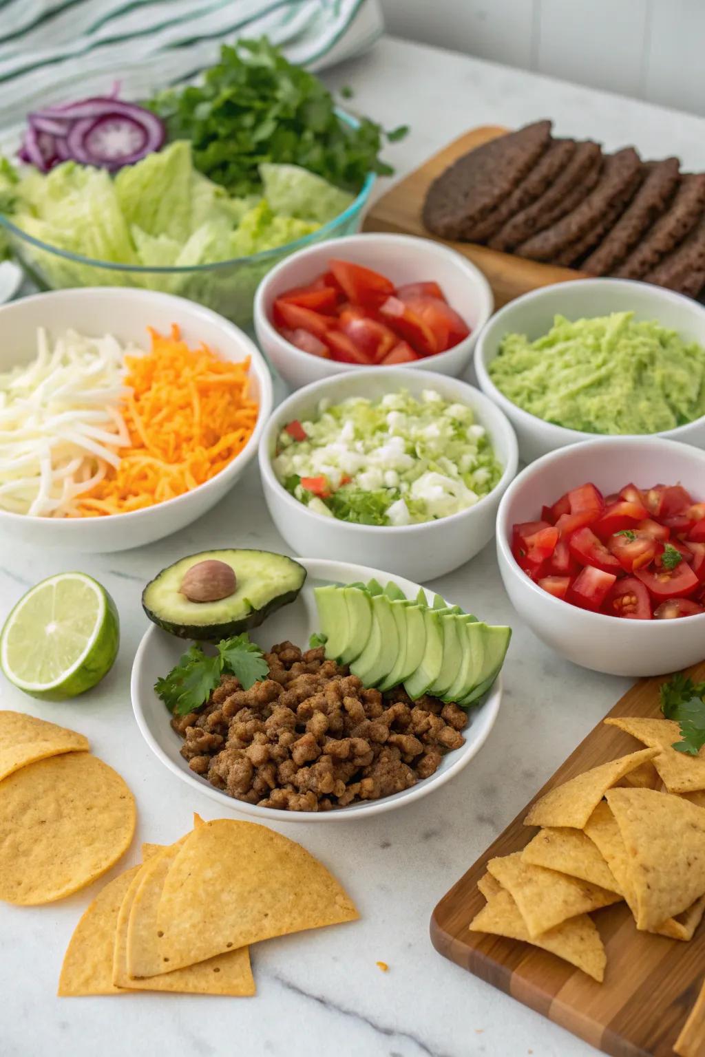 A DIY taco bar with all your favorite toppings.