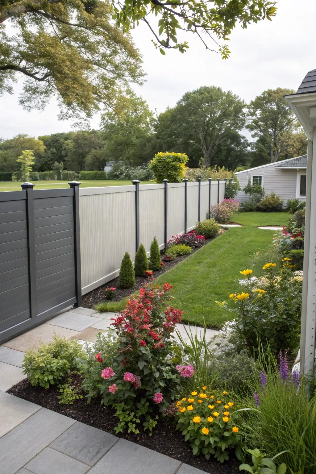 PVC fences offer modern aesthetics and easy adjustability.