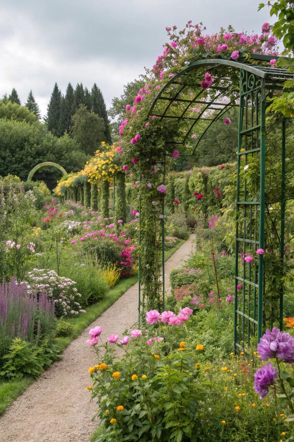 Freestanding trellises infuse your garden with vertical charm.