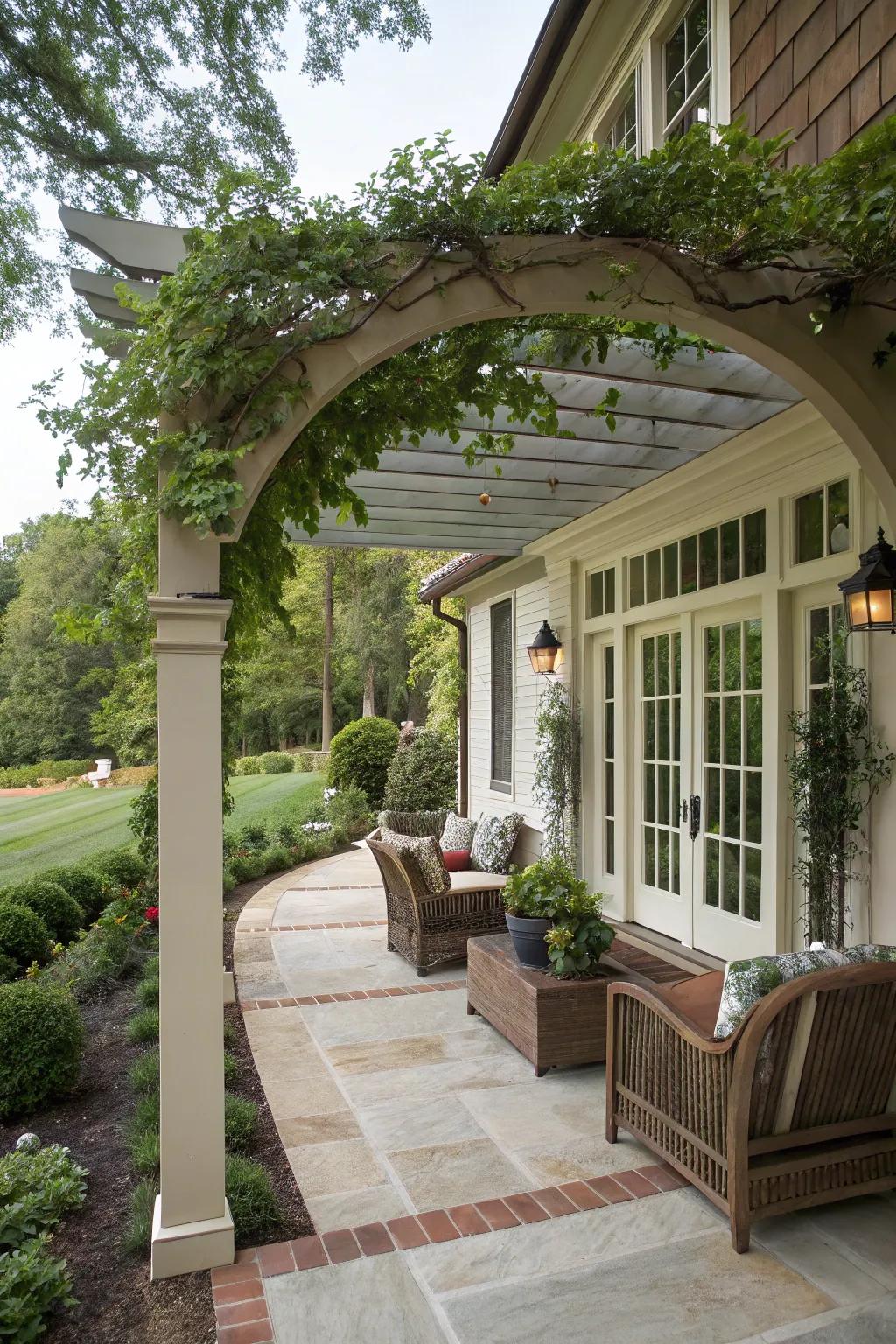 Seamless style with pergola extensions.