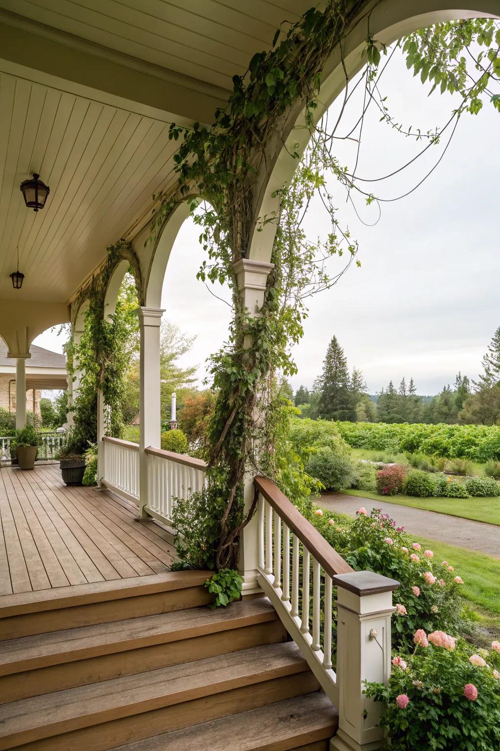 Natural elegance with greenery-embraced arches.