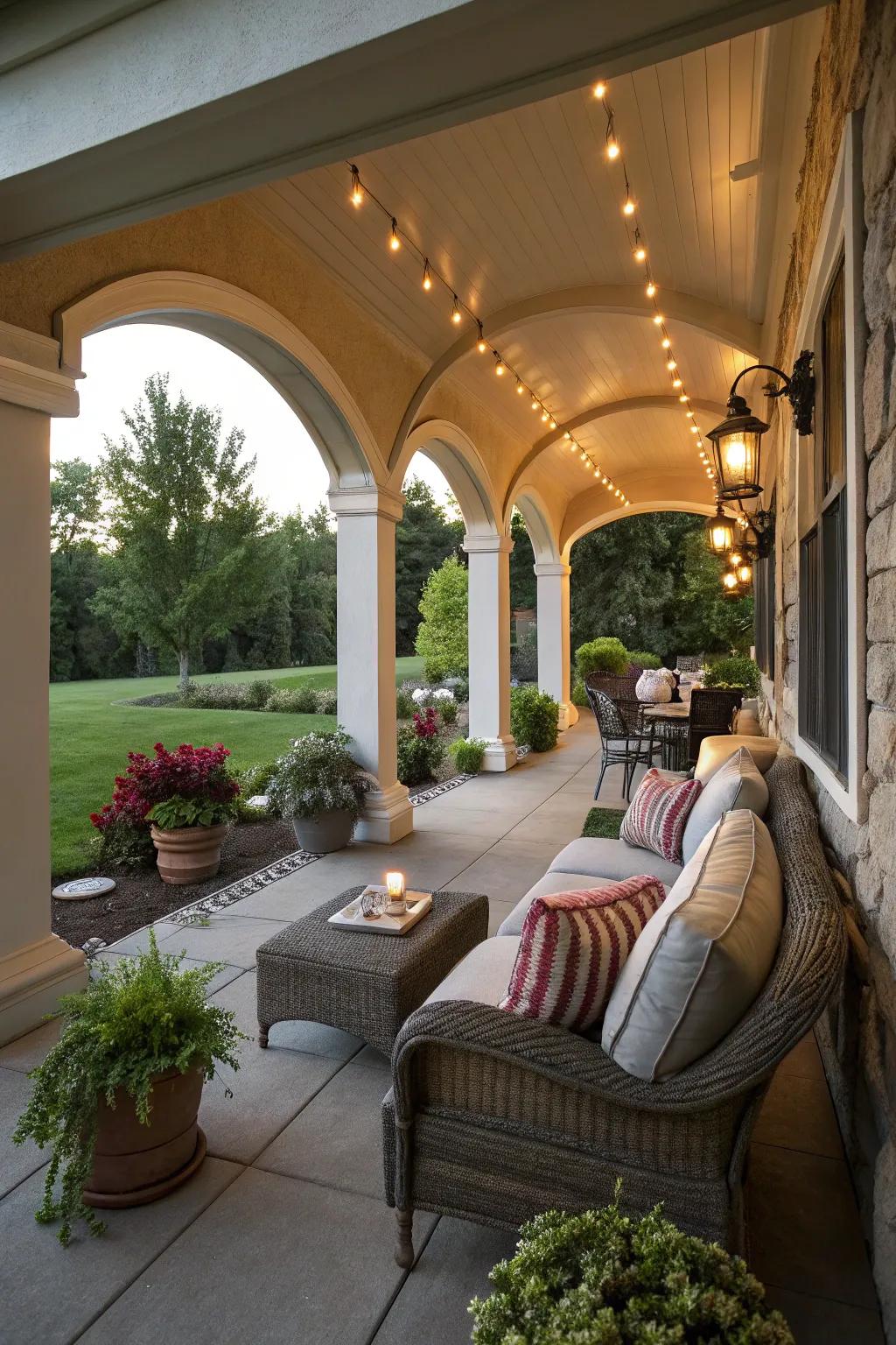 Cozy comfort with covered archways.