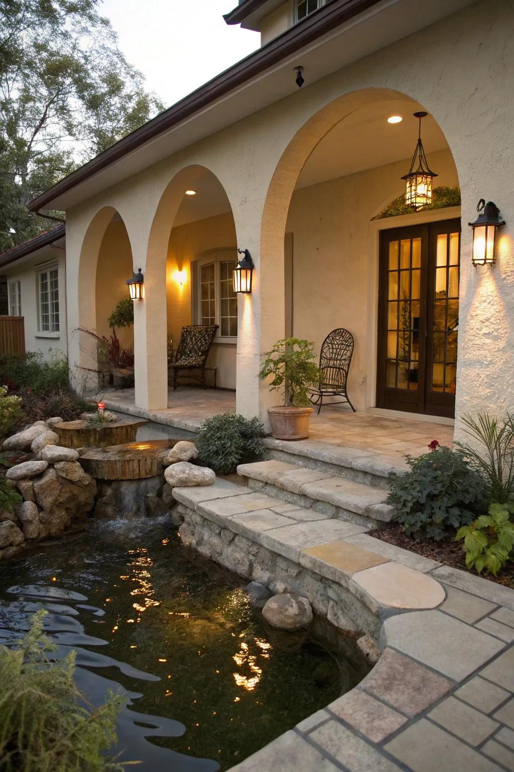 Tranquil ambiance with water features.