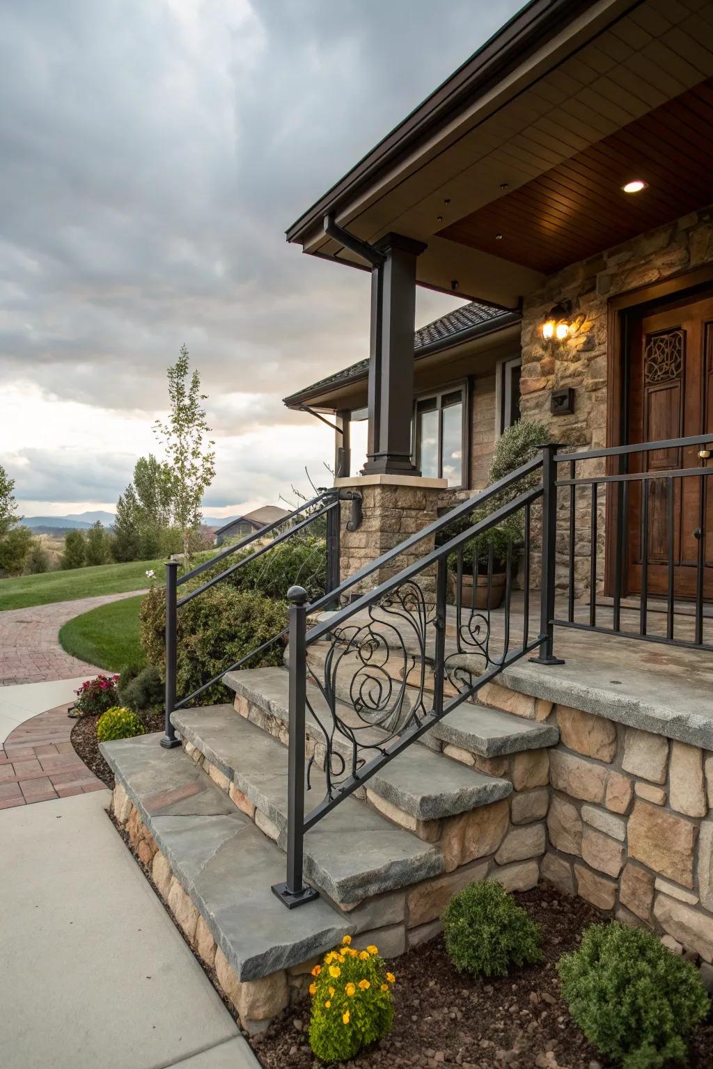 Stone and metal railings offer a unique, creative blend.