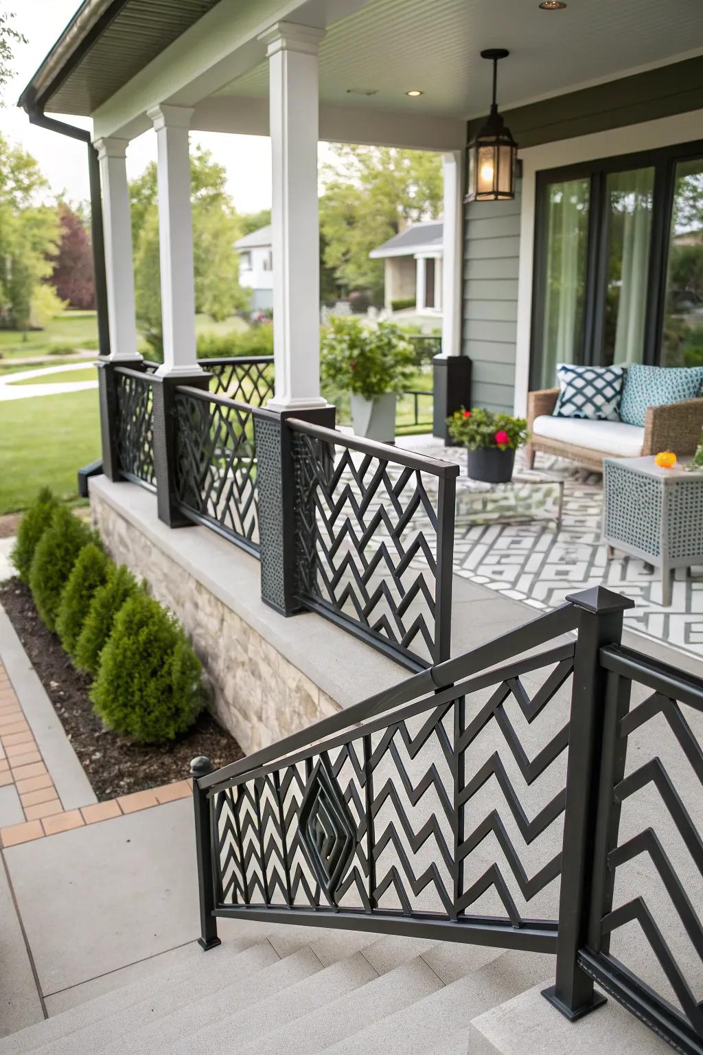 Geometric railings make a bold design statement.