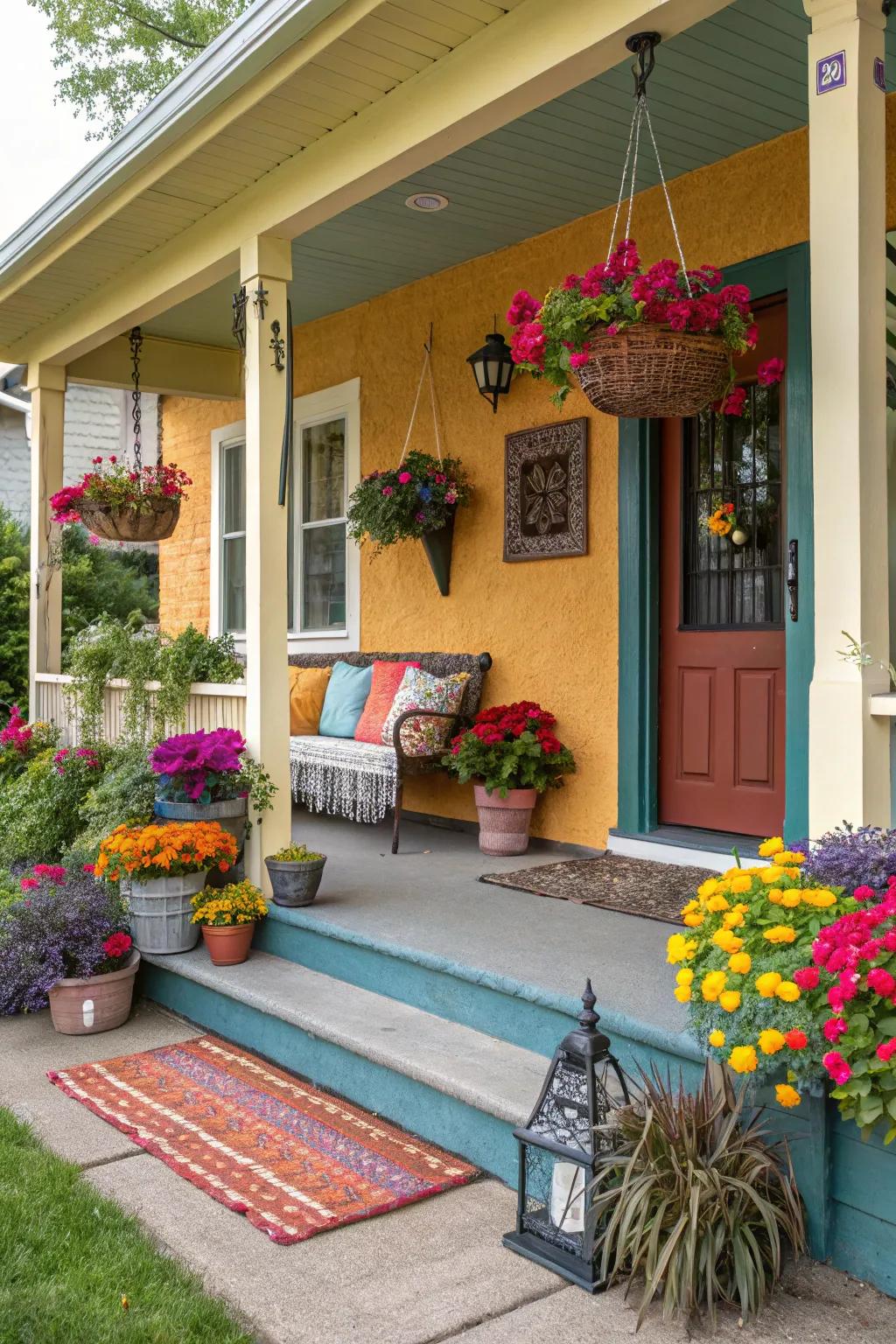 Stucco siding adds vibrant color and personality.