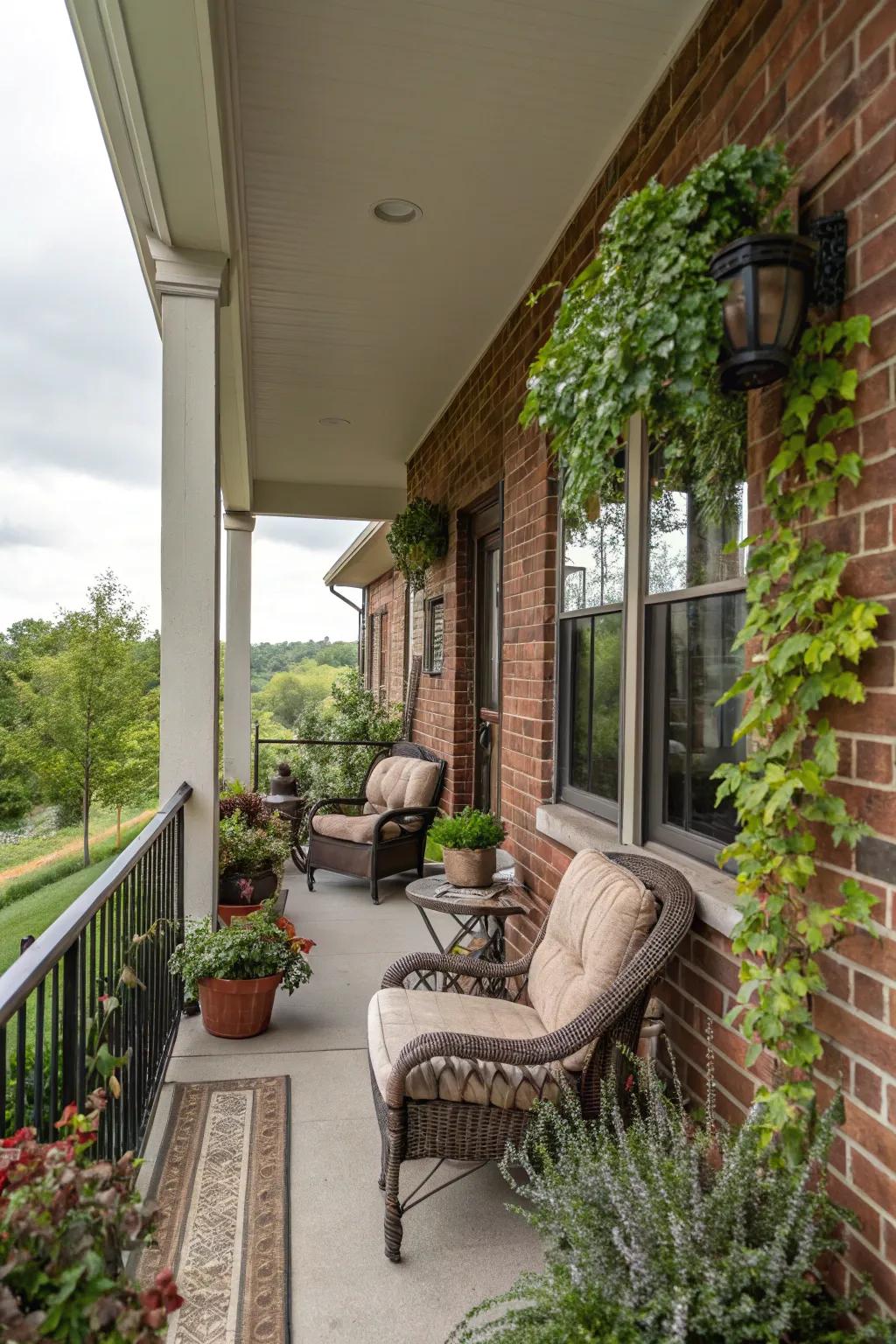 Brick accents bring timeless elegance to any porch.