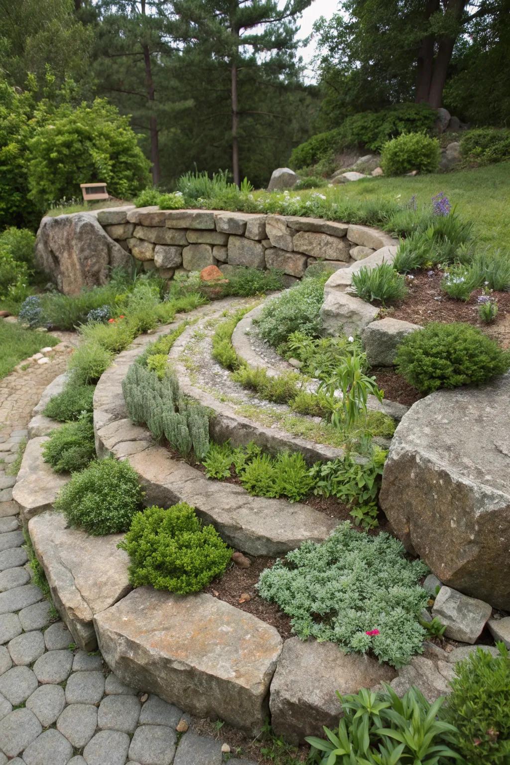 Rock spirals make functional displays.