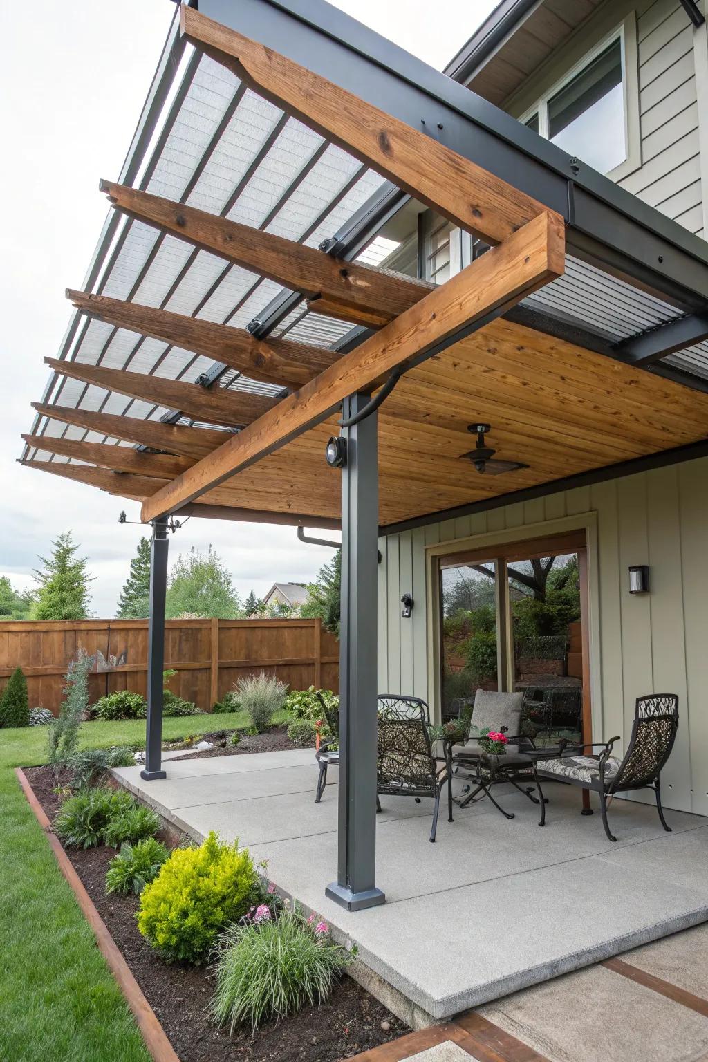 A mixed material overhang for texture and interest.