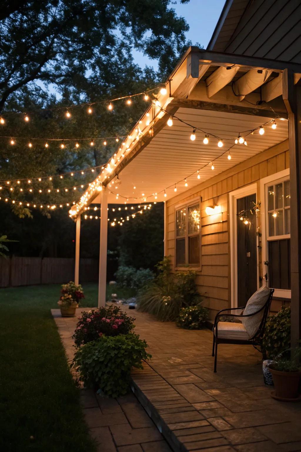 Integrated lighting enhances evening ambiance.