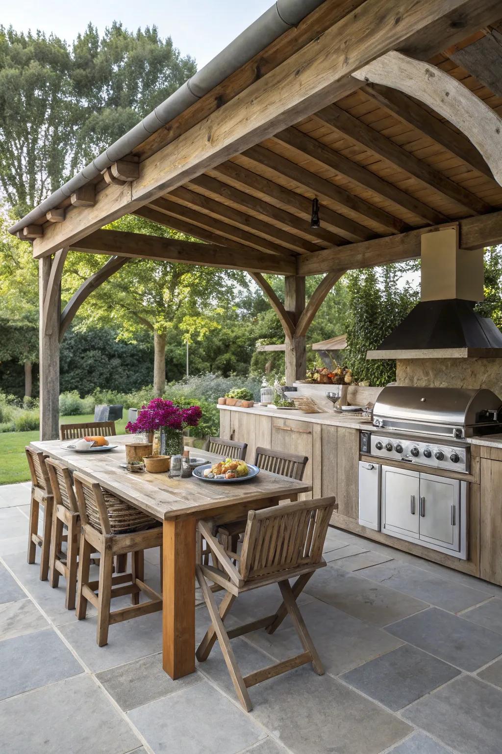 An overhang transforms outdoor cooking areas.