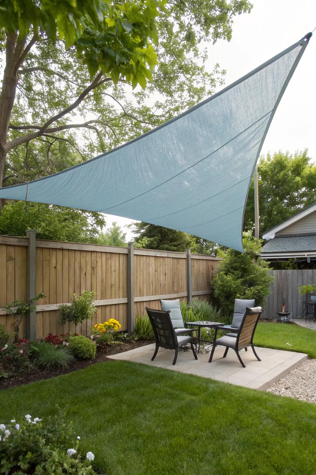 A modern shade sail adds style and function.