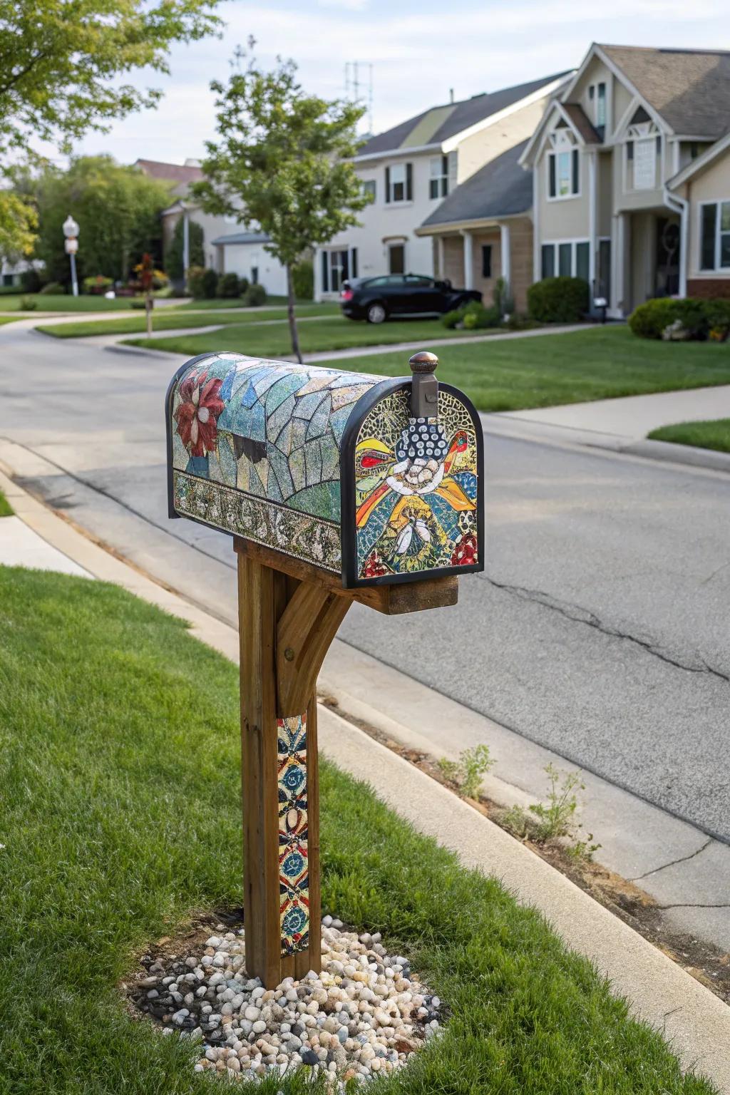Unleash your creativity with an artistic mosaic mailbox post.