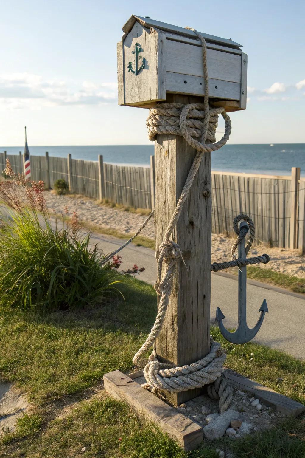 Set sail with a seaside nautical theme for your mailbox post.