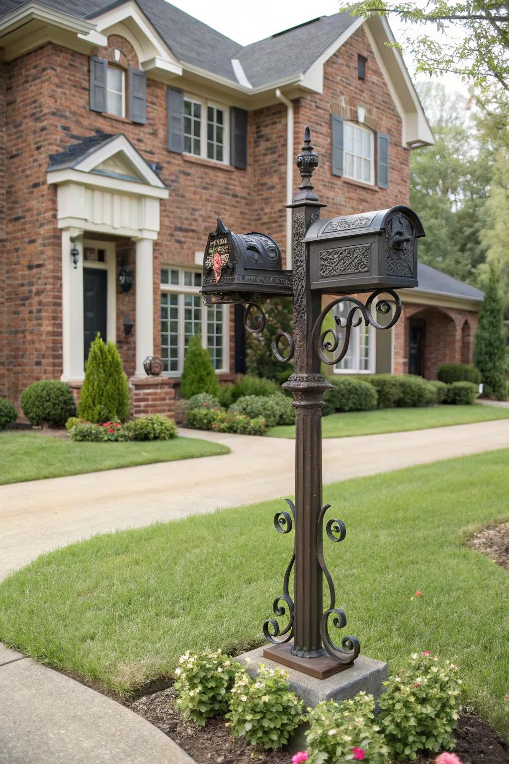 Vintage ironwork adds timeless elegance to your mailbox post.