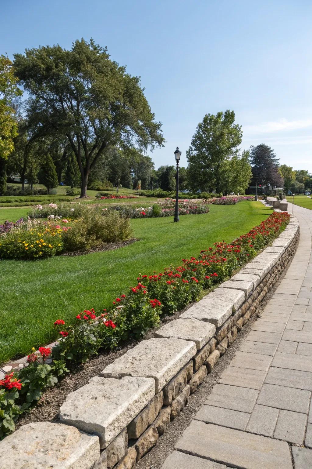 Natural stone borders provide a neat finish.