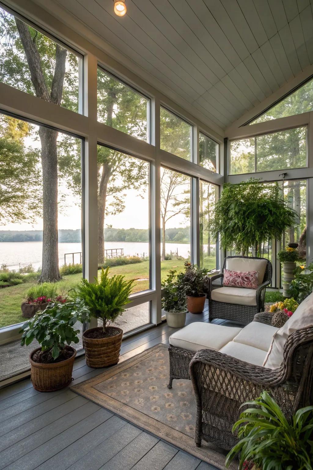 Bright screen porch with ample natural light.