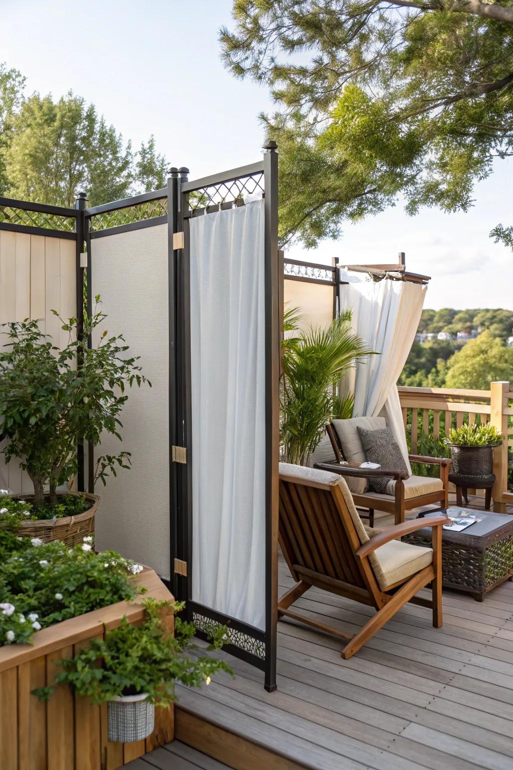 Portable privacy screens, offering flexible privacy solutions.
