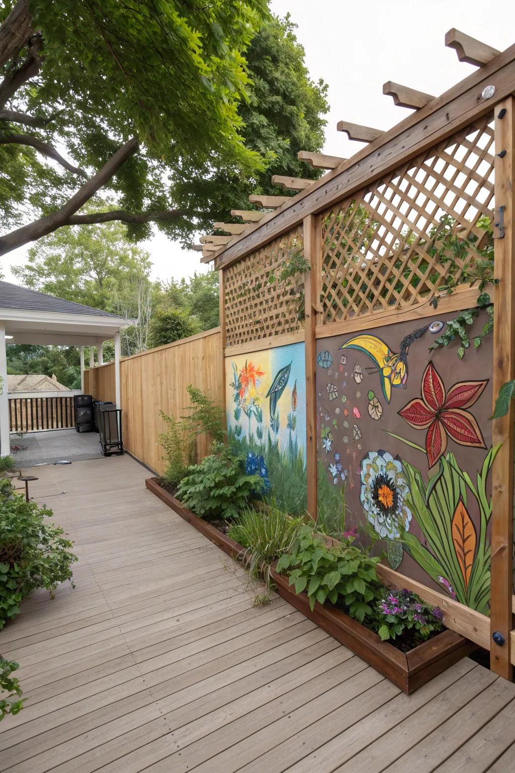 Outdoor mural privacy wall, a fusion of art and privacy.