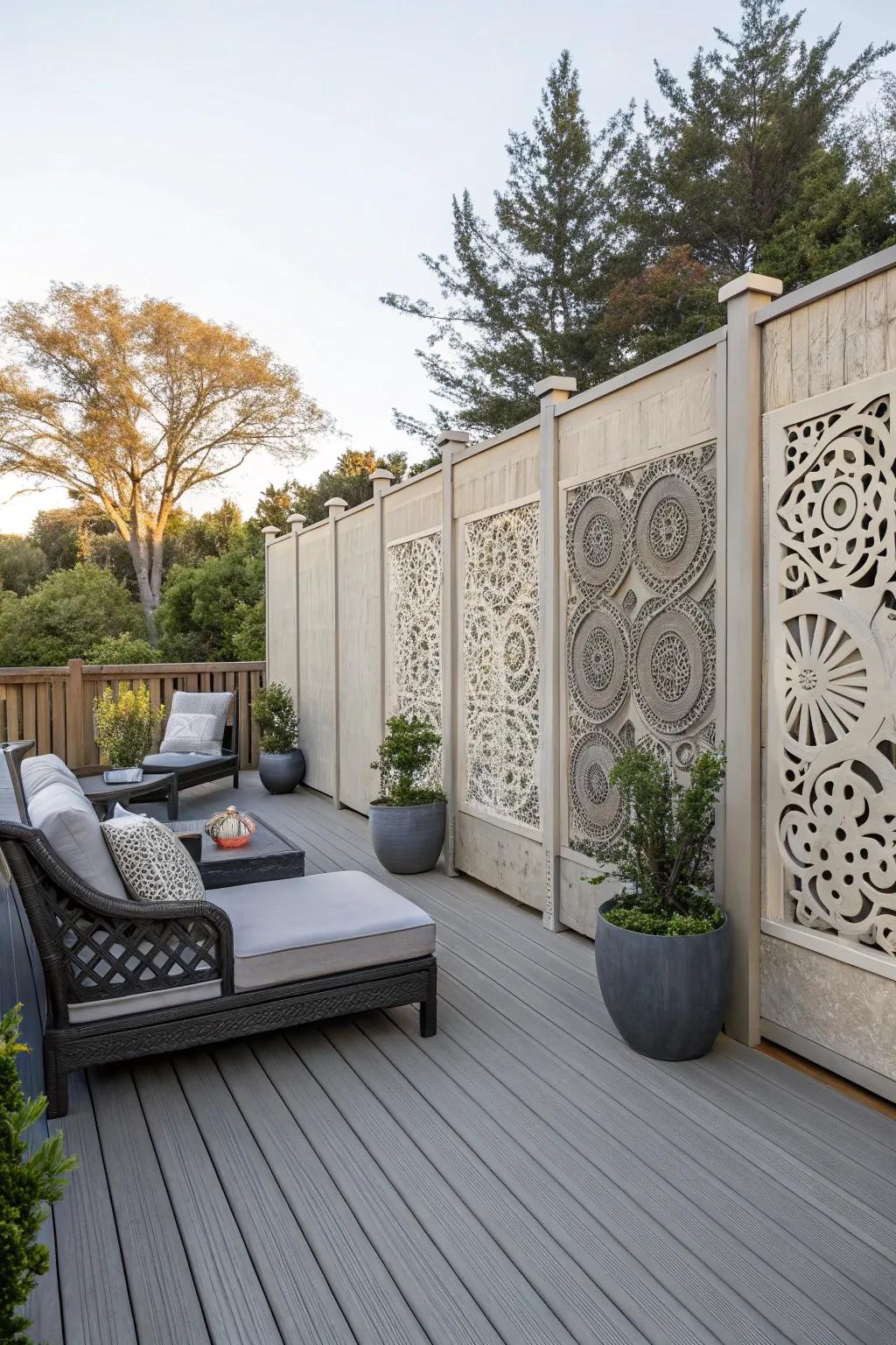 Decorative concrete walls, a blend of style and seclusion.