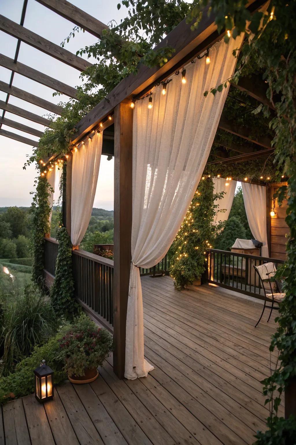 Pergola with drapes, a cozy extension of your living space.