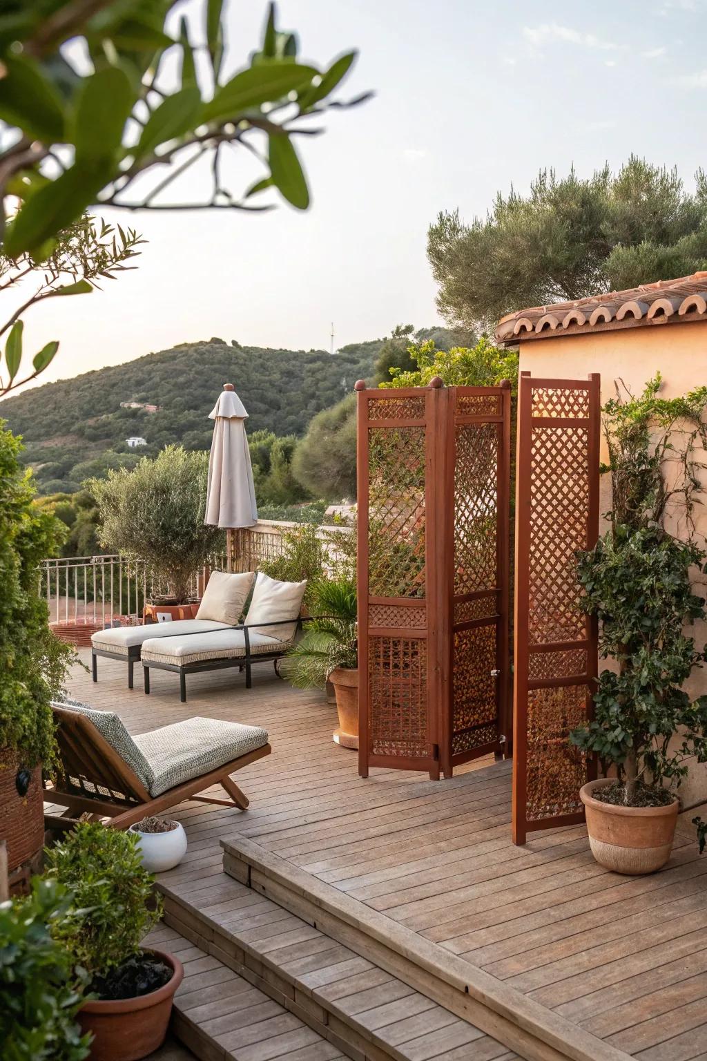 Terracotta screens, a Mediterranean-inspired privacy option.