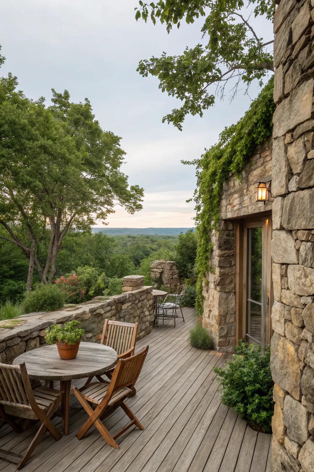 Natural stone walls, adding rustic charm and privacy.