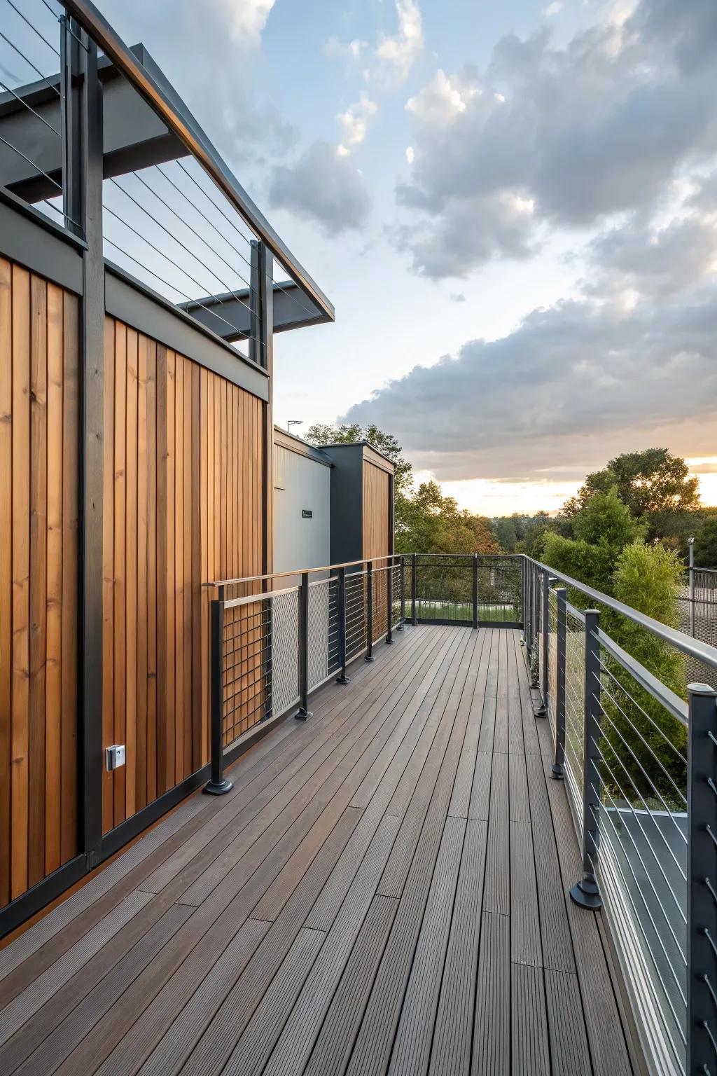 Mixed material walls for a stylish and private escape.