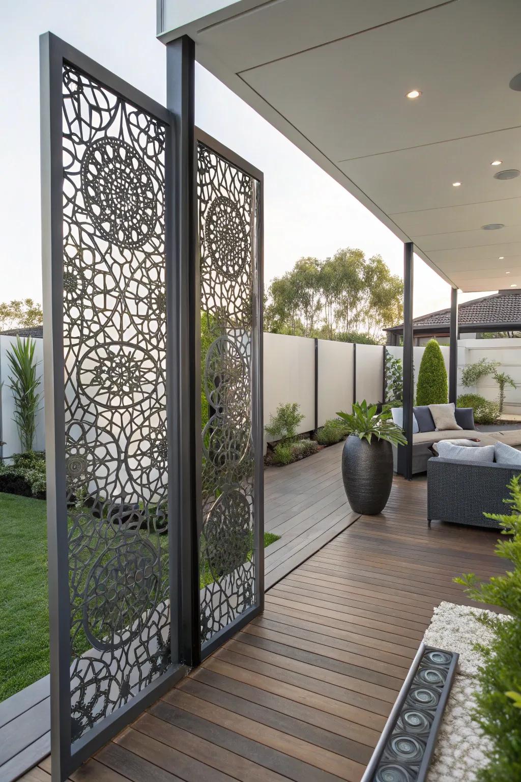 Intricate metal screens offering modern elegance and privacy.
